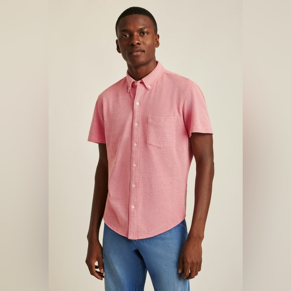 BONOBOS SPICED CORAL SLIM SHORT SLEEVE KNIT OXFORD SHIRT Size L